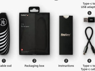 Распродажа - 999 lei - 1 TB KingSpec Z4 External SSD, 1050mbps, Type-C USB 3.1Gen 2, Metallic Black foto 2