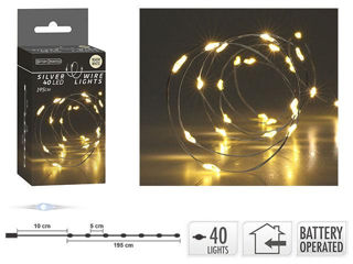 Luminite De Craciun "Fir" 40Microled Alb-Clad, 3Xaa, Cablu Argintiu