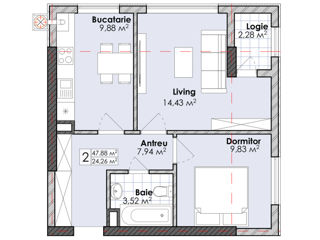 Apartament cu 2 camere, 48 m², Centru, Codru, Chișinău mun. foto 3