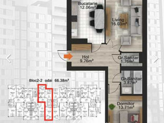 Apartament cu 2 camere, 67 m², Buiucani, Chișinău foto 2