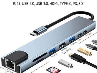 USB-хаб 8 В 1 Type C - HDMI, Ethernet USB-C USB SD TF