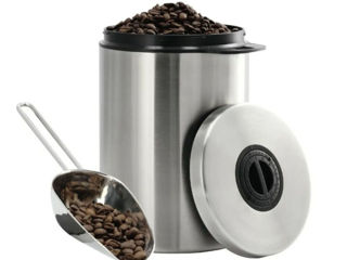 Cutie din oțel inoxidabil pentru boabe de cafea de 2,2 kg, cu lopată, nouă