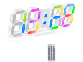 3-D-Часы-Радуга-Многоцветные-Пульт управления-Настольные-Настенные с датчиком температуры.