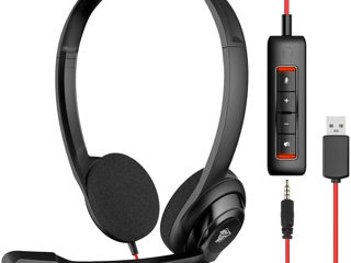 PC Headset USB with Noise Cancelling Mic, 3.5mm/USB Computer Headset with Detachable surround sound