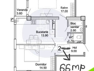 2-х комнатная квартира, 66 м², Чокана, Кишинёв