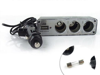 Автомобильный блок питания 12V/24v=3-розетки прикуривателя и питания USB зарядное устройство. foto 3