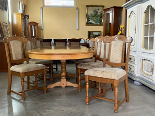 Masa ovala cu 8 scaune din lemn natural foto 4