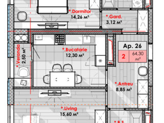 Apartament cu 2 camere, 64 m², Râșcani, Chișinău foto 2