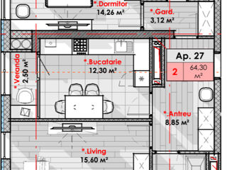 Apartament cu 2 camere, 64 m², Râșcani, Chișinău foto 2