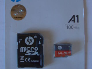 Micro SDXC HP A1, 64 GB, original, 100 mb/s, U3, NOU, sigilat. Pret: 64 Gb-13 euro. foto 1