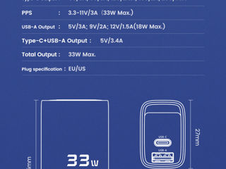 Продаю З/у Toocki с разъемом USB Type-C и поддержкой быстрой зарядки, 33 Вт. Новая foto 8