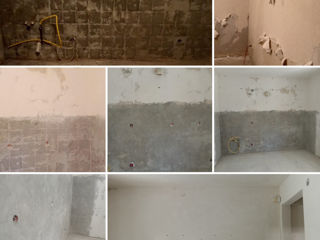 Очистим бетонные потолки, стены и полы от старой краски, обоев и шпаклёвки.