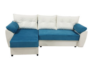 Canapea de colt V-Toms E1+V1 White/Blue (1.5x2.45), livrăm gratuit în țară