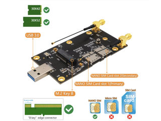 NGFF M.2 to USB 3.0 Adapter M2 Key B to USB 3.0 Type A for WWAN LTE Module Dual Nano SIM фото 3