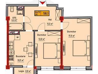 Apartament cu 2 camere, 58 m², Durlești, Chișinău foto 3