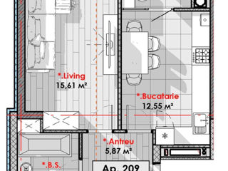 O cameră, 43 m², Centru, Chișinău foto 2