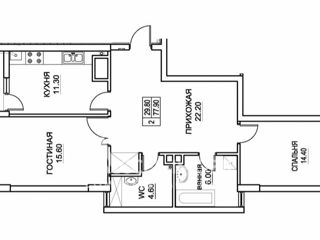 2-х комнатная квартира, 78 м², Буюканы, Кишинёв фото 3