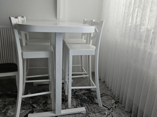 Set masă și scaune de bar, 5 piese, lemn masiv  alb foto 5