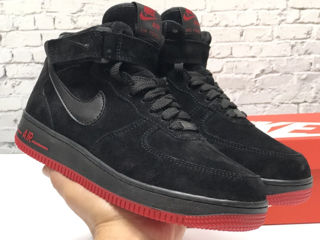 Nike Air Force 1 High Suede Black/Red  cu blana / с мехом