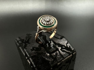inel vintage cu cu diamante și emal , золотое винтажное кольцо, бриллианты и эмаль foto 6