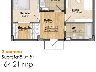 Apartament cu 2 odăi în casă nouă, varianta albă, 64,2 m.p., etaj 2 din 9, Dendrariu! foto 1