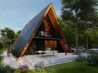 Casă de lemn tip A-Frame / stil modern / P+M / 93,80 m2 / Arhitect, Inginer, Construcție, Proiecte