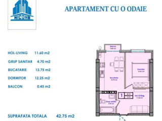 Apartament cu 1 cameră, 43 m², Durlești, Chișinău foto 6