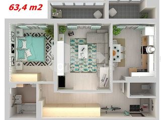 Apartament cu 2 camere, 65 mp, bloc nou, Buiucani, 41600 € ! foto 2