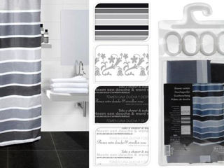 Perdea Pentru Dus 180X180Cm Bathroom, Negru-Alb, Poliester