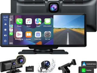 Android Wireless Car Stereo Apple Carplay with 2.5K Dash Cam, 1080P Backup Camera, Portable
