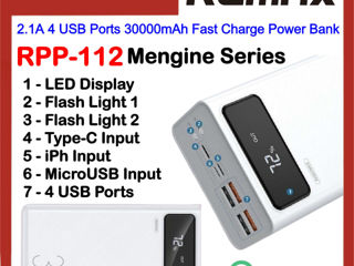 Power Bank Remax RPP-112 Mengine Series 30000mAh (4USB, 2.1A) White foto 6