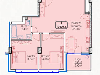 Apartament cu 2 camere, 75 m², Durlești, Chișinău foto 2