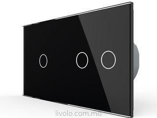 Блок сенсорных выключателей Ливоло: одноклавишный + двухклавишный, стекло черное