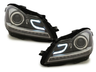 Faruri LED DRL compatibil cu Mercedes C-Class W204 S204 C204 Facelift (2011-2014) Negru foto 2