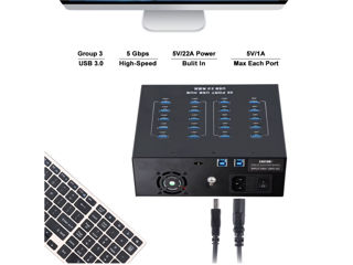 Sipolar A213P Industrial Super Speed 5Gbps 20 Ports Charger Hub USB3.0 & Data USB3.0 110W foto 3