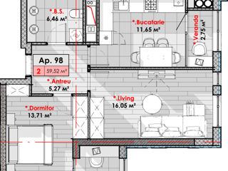 Apartament cu 2 camere, 59 m², Râșcani, Chișinău foto 2