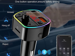 Bluetooth 5.0 FM Transmitter for Car, RGB LED Ring Light Wireless Car Radio Audio Adapter, USB 5V/2. foto 4