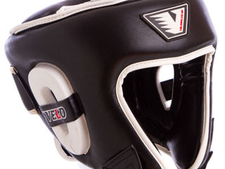 Шлем боксерский открытый с усиленной защитой макушки кожаный VELO