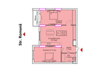 2-х комнатная квартира, 62 м², Центр, Унгень, Унгены фото 9
