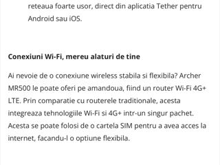 Router Wireless TP-Link Archer MR500 4G+ Cat6, AC1200, Dual Band, MU-MIMO, OneMesh foto 8