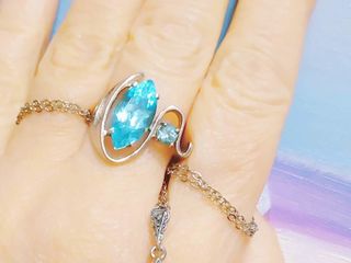 Кулон и кольцо натуральные голубые топазы, шпинель, жемчуг foto 4
