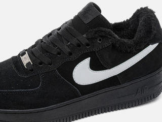 Nike Air Force 1 Low Black/White Suede cu blana/ с мехом foto 3