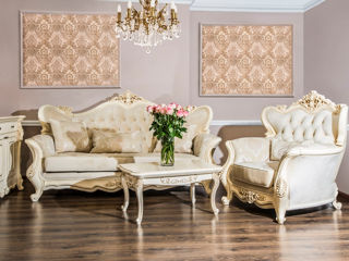 Set mobilier clasic pentru salon, sufragerie. Canapea, 2 fotolii, masa, 6 scaune. foto 2