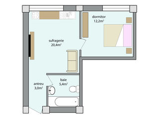 1 dormitor + salon 41 m2 ( 500 euro/m.p. ) foto 2