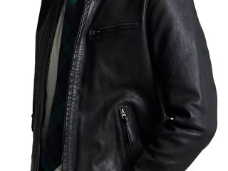 Polo Ralph Lauren Men's Cafe Racer Leather Jacket Black Size M New foto 8