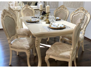 Set mobilier clasic pentru salon, sufragerie. Canapea, 2 fotolii, masa, 6 scaune. foto 8