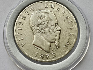 Монета Италии 5 Lire Vittorio Emanuele II 1873г.