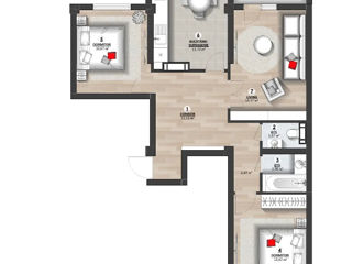 3-х комнатная квартира, 73 м², Дурлешты, Кишинёв фото 6