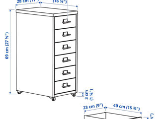 Comodă pentru oficiu IKEA (Albastru) cu rotile foto 7