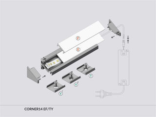 Profil din aluminiu de colt CORNER 14 pentru banda LED - anodizat 2 metri - set complet Descriere Pr foto 10